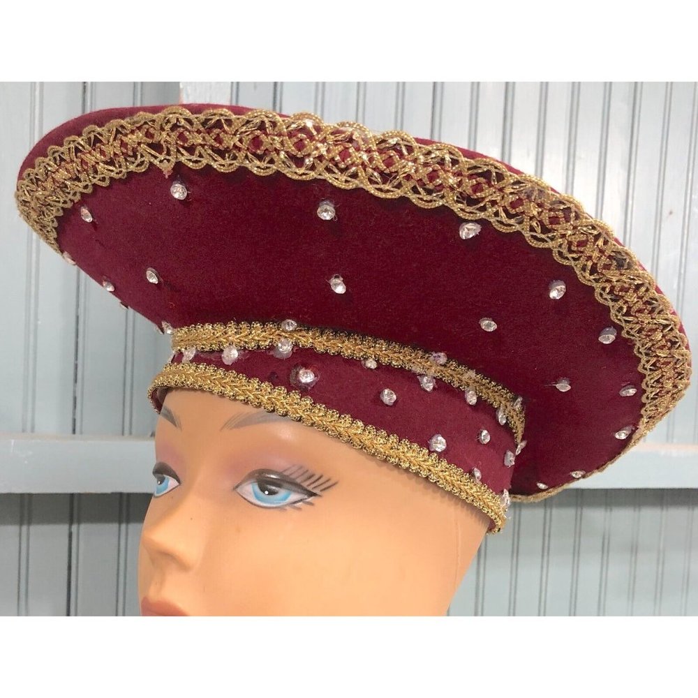 VTG Bollman Wool 56cm Ladies Bejeweled Rhinestone Dress Regal Costume Church Hat